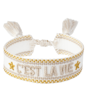 DARK Woven Friendship Bracelet "C'est La Vie" White Sand & Gold