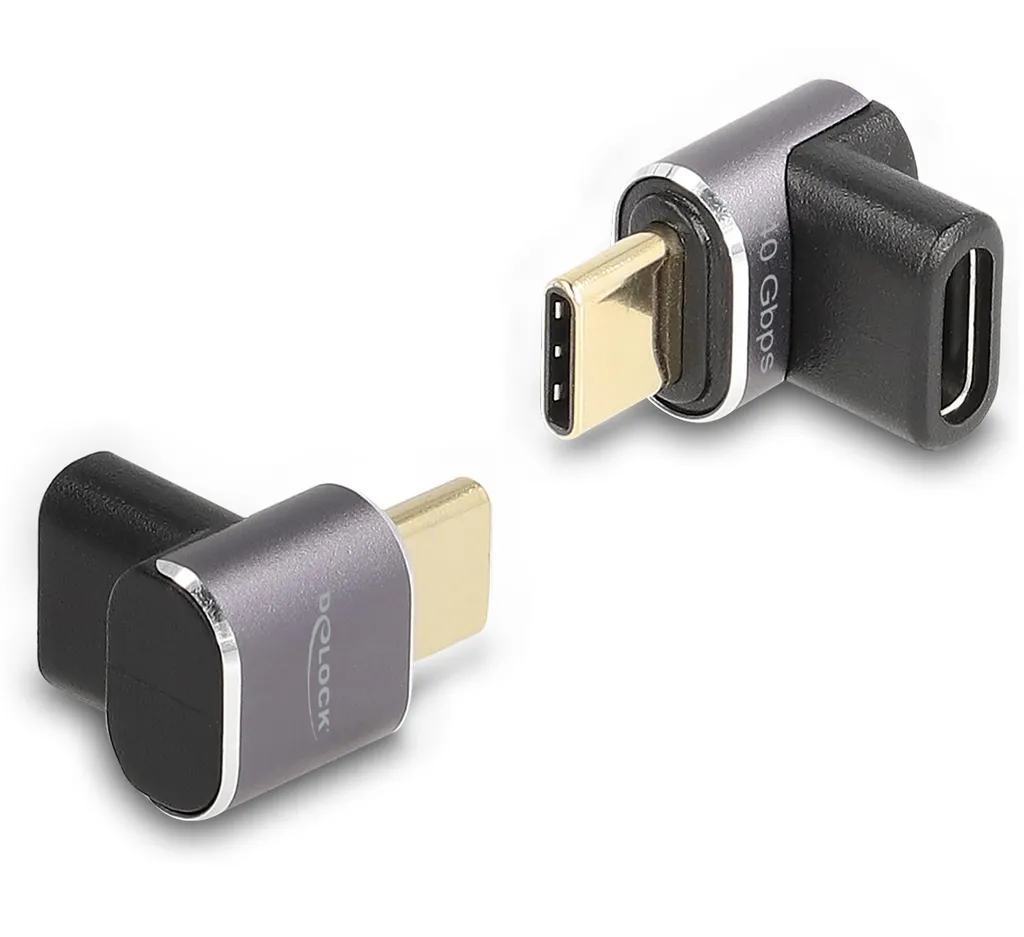 Delock USB-C vinklad adapter hane till hona, 40 Gbps, 240W PD, 8K @ 60Hz - Grå