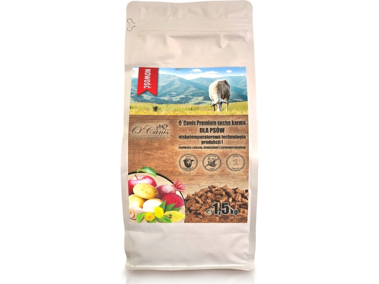O'CANIS lamm med hirs, potatis och rödbeta - torrfoder för hundar - 1,5 kg