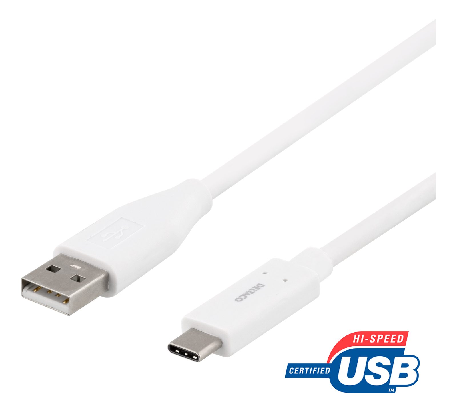 USB-C 2.0-kabel Typ C ha till A ha, 0,5 meter, Deltaco - Vit, bild 3