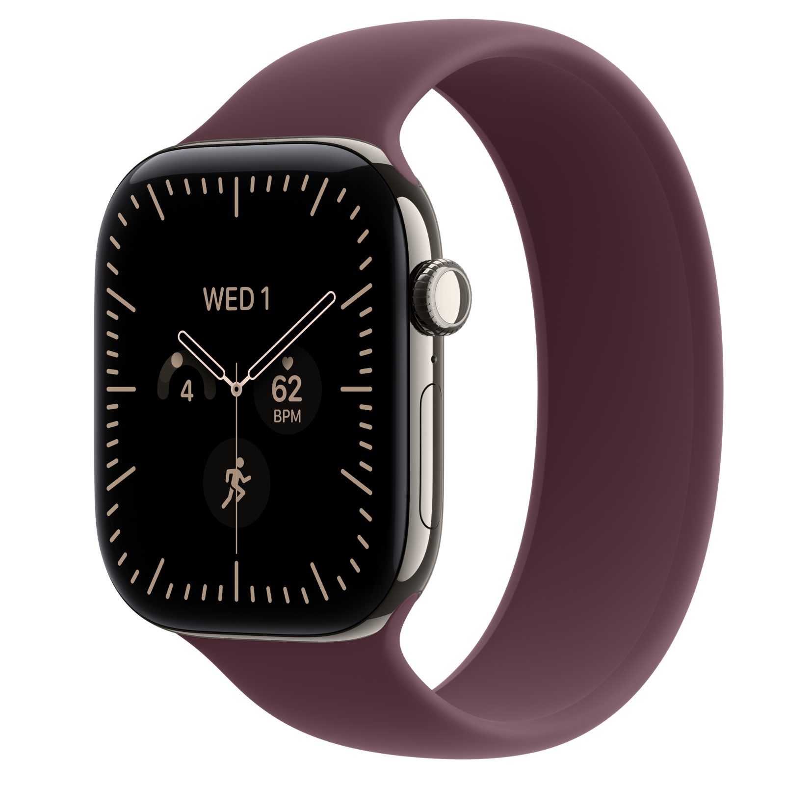 Apple Watch Series 12 (GPS + Cellular) • Titanboett naturlig, 46 mm • Sololoop bourgogne