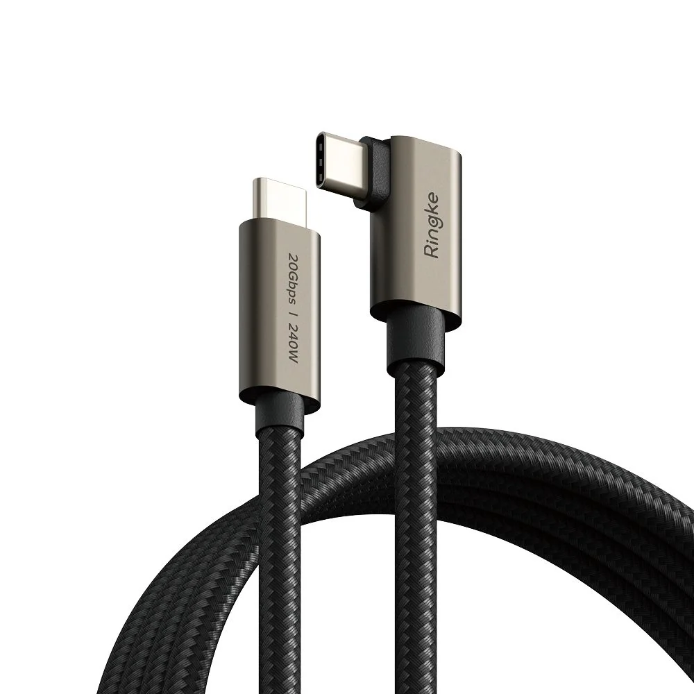 Ringke 3.2 gen. 2x2 USB-C, PD 3.1 240W 2m vinklad kabel - svart