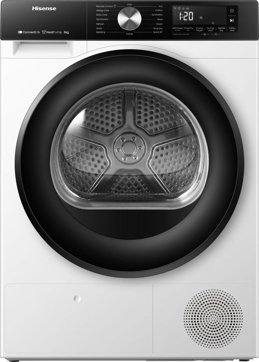 Hisense DH3S802BW3, Fristående, Frontmatad, Värmepump, Vit, Rotations-, Röra, Vänster