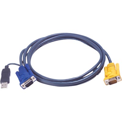 Aten, KVM-kablage, SPHD15 ha till HD15 ha & USB Typ A ha, 2m