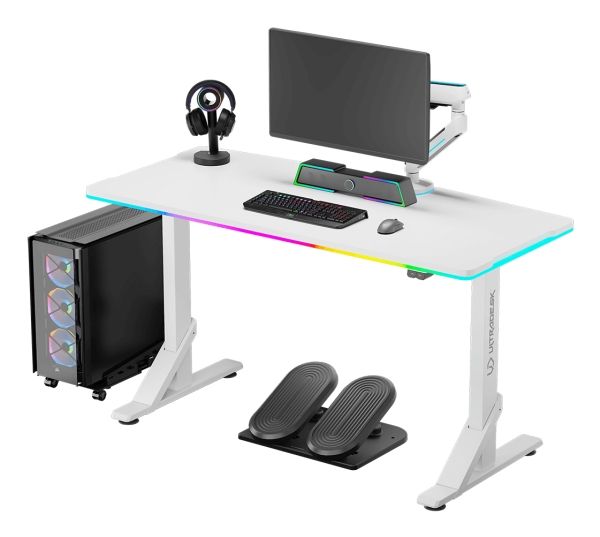 Ultradesk IRON, Rak, Rektangulär form, Spela, Mätt, Vit, T-ben