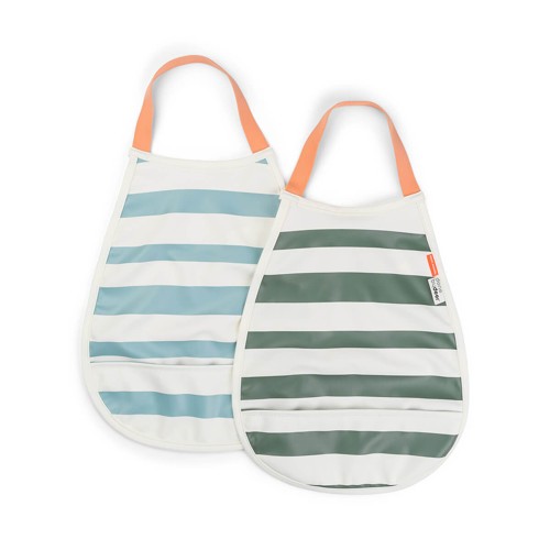 Done by Deer - Pull-over bib 2-pack - Stripes Blue/Green - 35 x 26,5 cm