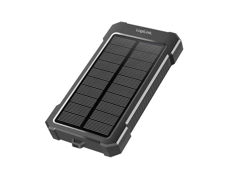LogiLink Solar power bank 10,000 mAh, 20 W, 2x USB-A, 1x USB-C, LED light, black/orange