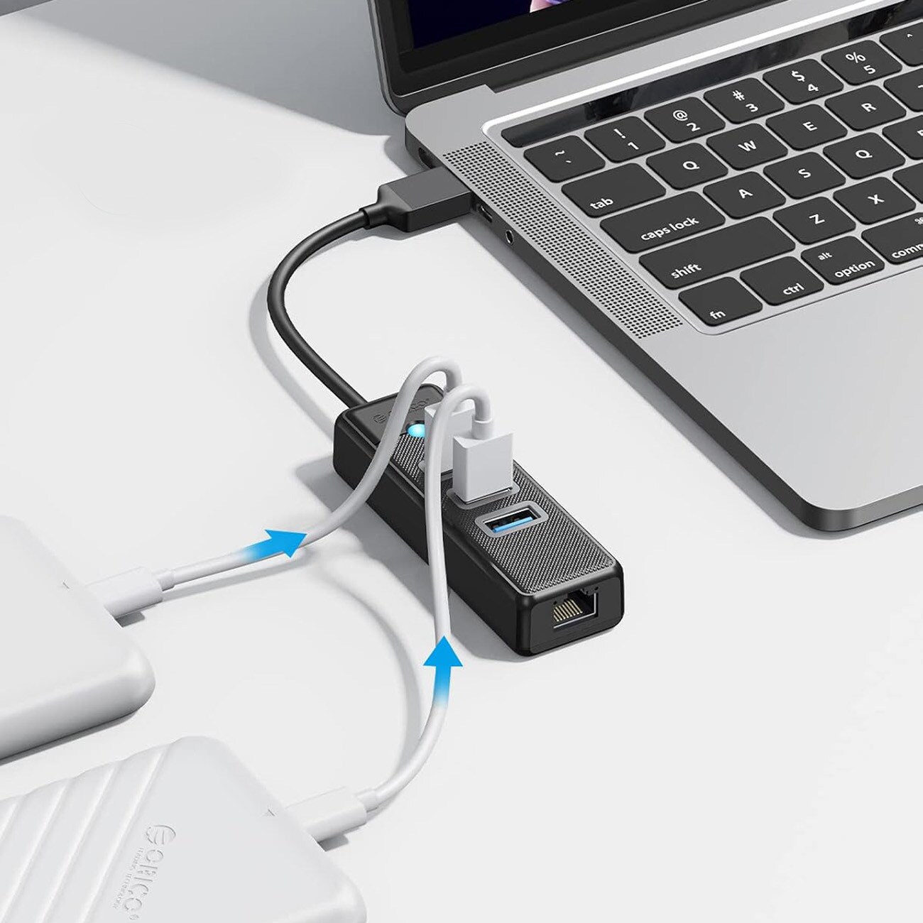 Orico PW3UR25-U3 USB-hubb med 4 portar: 3 x USB-A 3.0 och 1 x RJ45 2,5 G Ethernet, 0,15 m – svart, bild 2