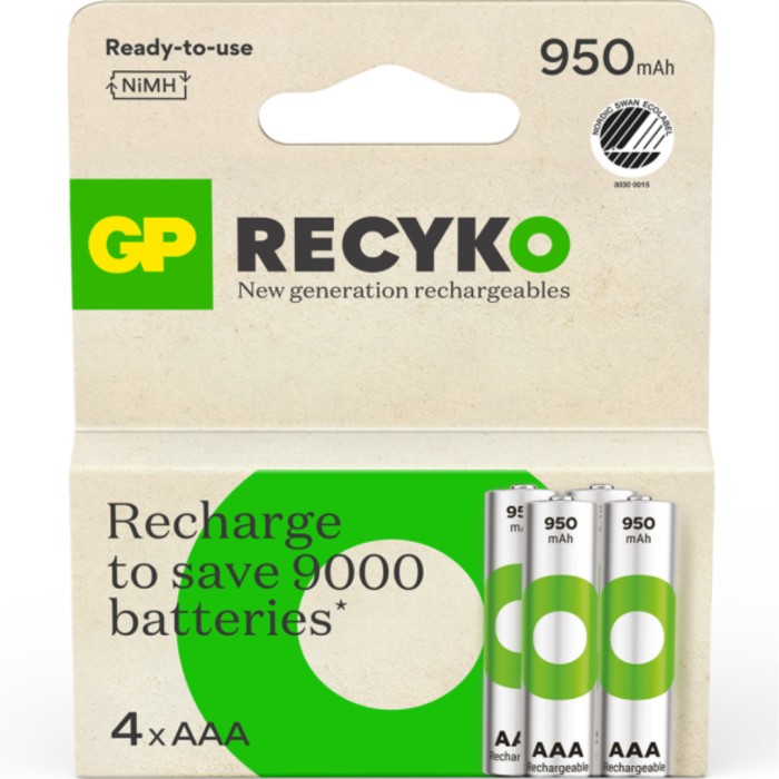 GP ReCyko AAA-batteri, 950 mAh, 4-pack