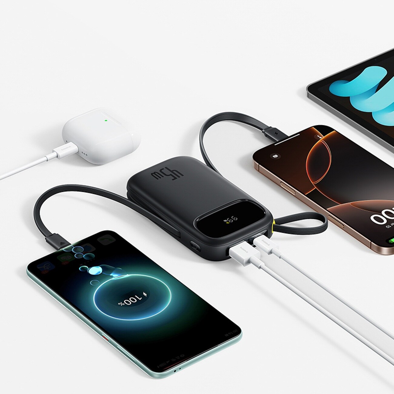 Baseus EnerFill FC31 QPow3 10 000 mAh 45 W powerbank med display & 2 inbyggda USB-C-kablar – svart, bild 5