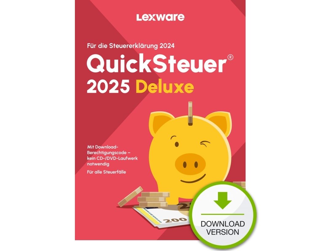 Lexware QuickSteuer Deluxe 2025 Download, Skattedeklarationer, 1 licens/-er, ESD (Electronic Software Download), Tyska, Windows 11 Enterprise x64, Windows 10, Windows 11 Home, Windows 10 Education, Windows 11 Pro,...
