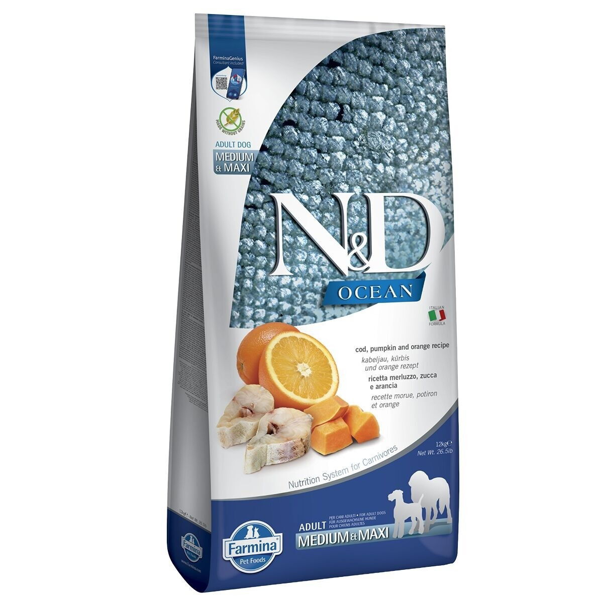 Farmina N&D Dog Ocean Cod, Pumpkin & Orange M/L 12kg