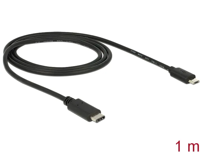 Delock-kabel USB-C-hane till USB 2.0 Micro USB-B-hane 1m - Svart, bild 2