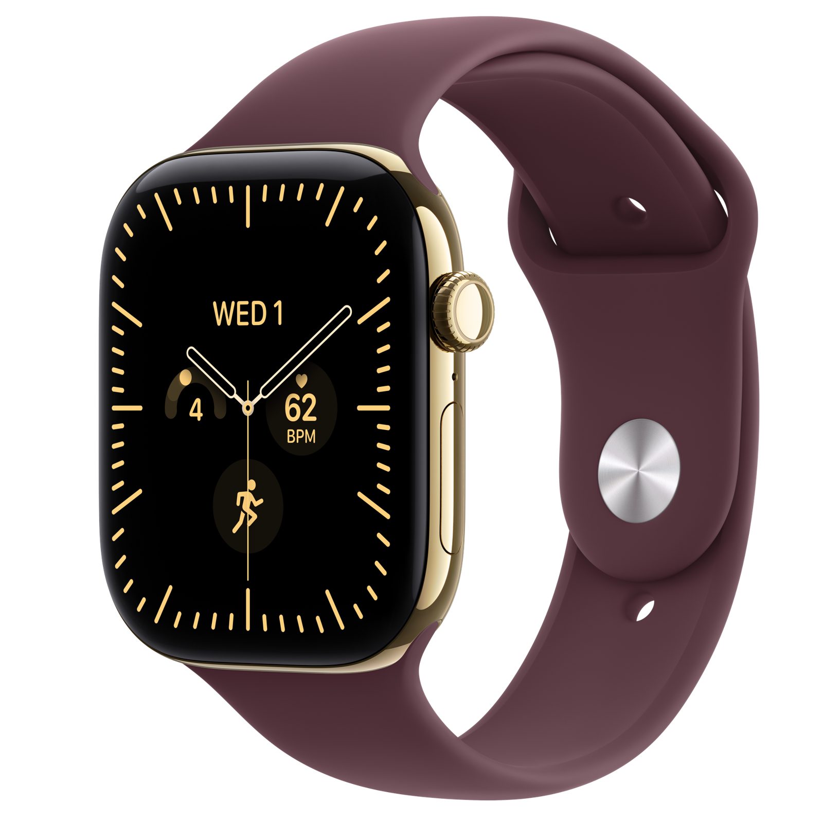 Apple Watch Series 12 GPS + Cellular 46 mm skinande guld titan, bourgogne Sportband - S/M