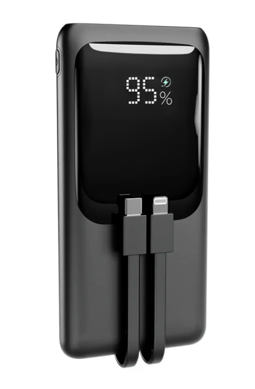 Gembird powerbank 10000 mAh - 20 W snabbladdningsbar powerbank med integrerade kablar