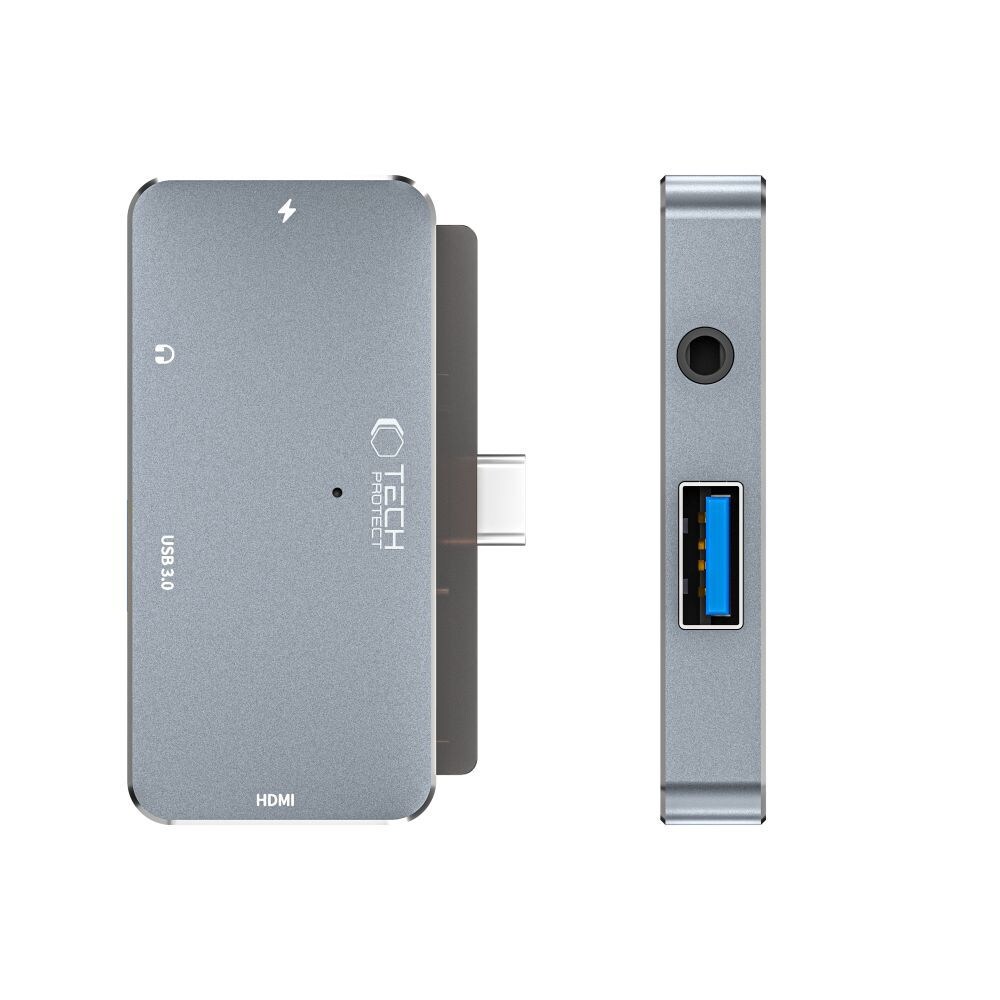 HUB Tech-Protect V6 4in1 USB-C - USB-A 3.0 / USB-C PD100W / HDMI / minijack 3,5mm - grå, bild 4