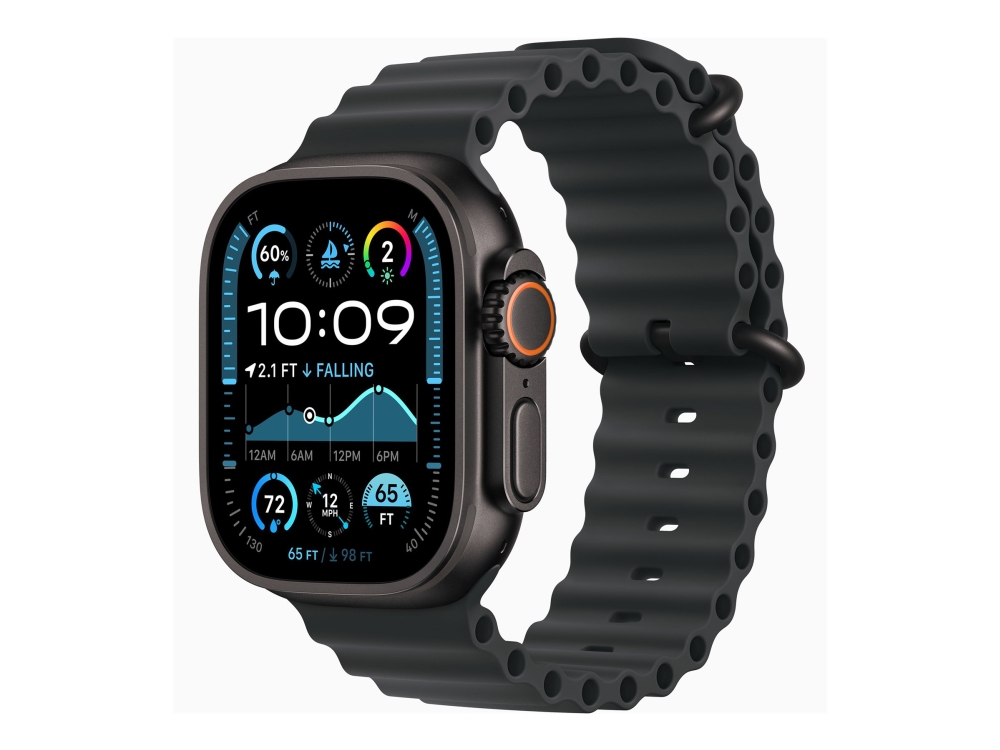 Apple Watch Ultra 2 - 49 mm - svart titan - smart klocka med Ocean-band - fluoroelastomer - svart - handledsstorlek: 130-200 mm - 64 GB - LTE, Wi-Fi 4, UWB, Bluetooth - 4G - 61.8 g