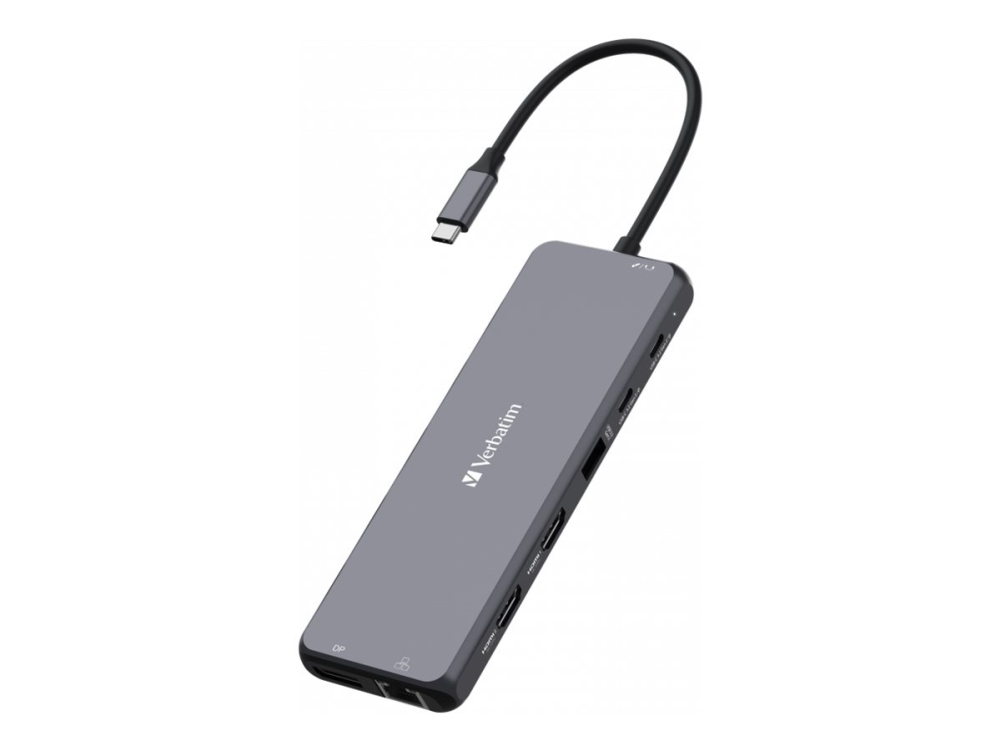 Verbatim CMH 13 - Hubb - 2 x HDMI + 2 x USB-C (strömleverans) + 3 x USB-A 3.2 Gen 1 + 1 x DisplayPort - skrivbordsmodell