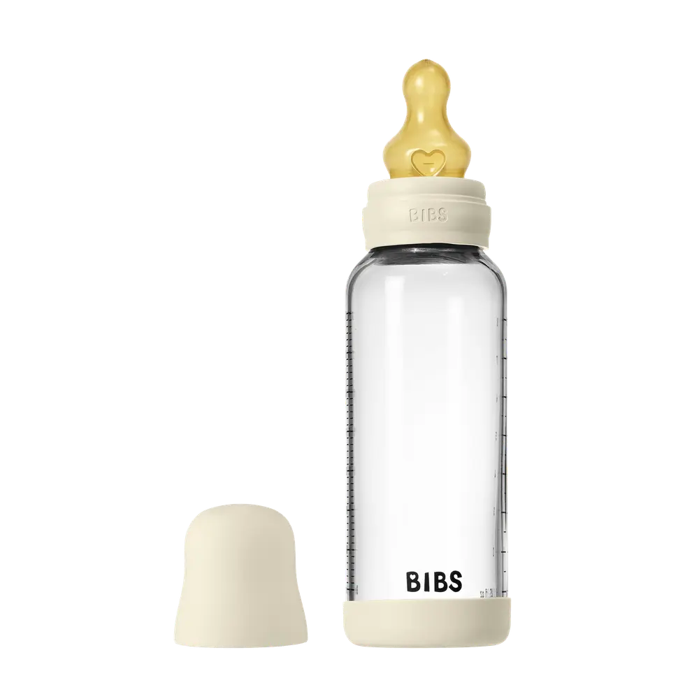 BIBS Glass Baby Bottle Round Latex 240 ml Medium Flow Ivory, bild 3