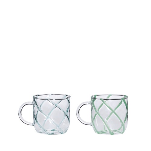 Hübsch - Kiosk Glass Mugs Swirl - Green - 9x13xh10cm