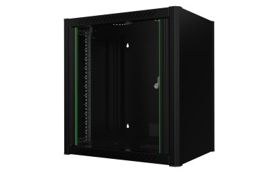 19" Skåp Lanview 12U Rack Wall Mount, 600x450x645mm, väggmonterat, glasdörr - Svart