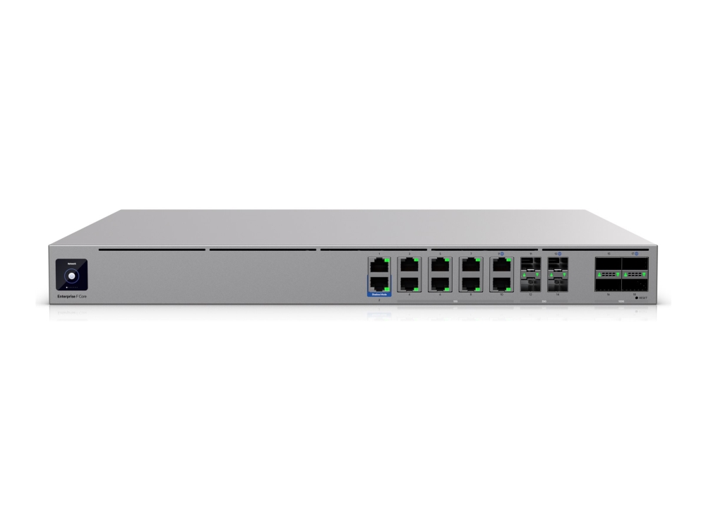 Ubiquiti UniFi Enterprise Firewall Core - Säkerhetsfunktion - 2.5GbE, 100GbE, 40GbE, 5GbE - 1U - kan monteras i rack - för P/N: UACC-AOC-QSFP28-5M, UACC-DAC-SFP28-0.5M, UACC-OM-QSFP28-PSM4, UACC-OM-SFP28-SR
