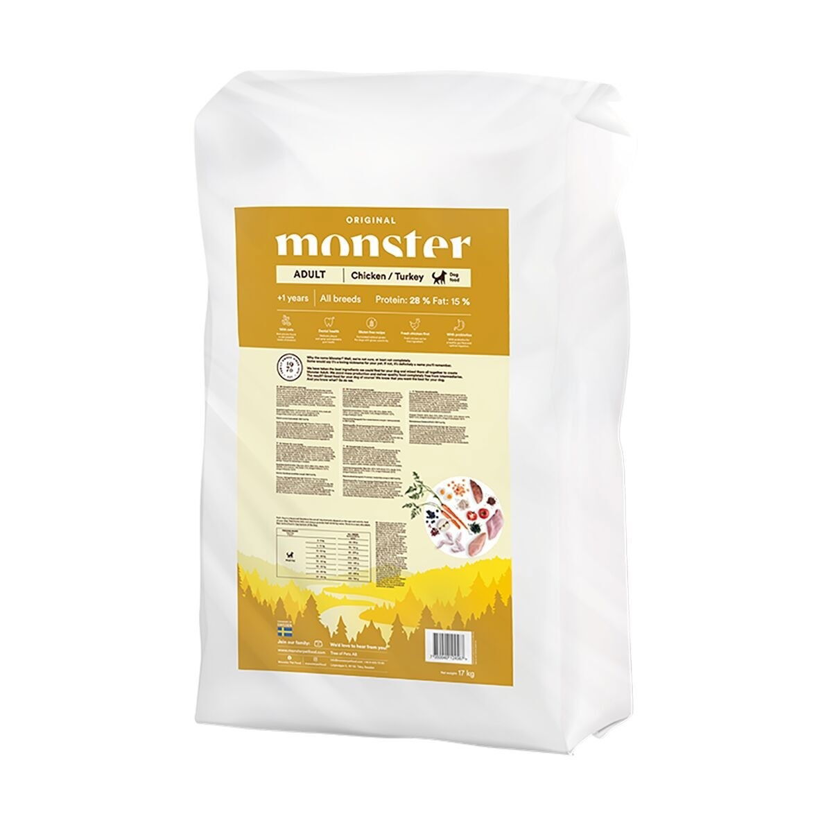Monster Dog Adult All Breed Chicken & Turkey Torrfoder till Hund 17 kg