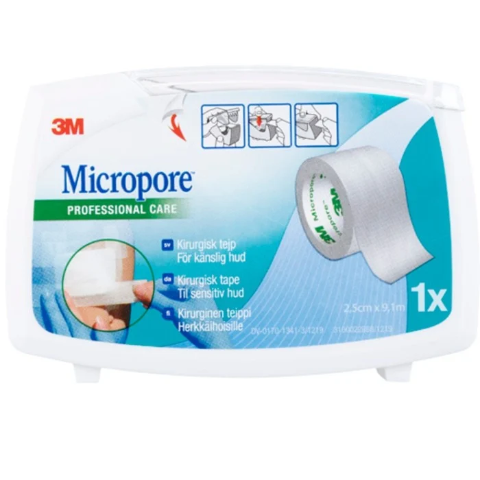 Micropore Kirurgisk Tejp med hållare Vit 2,5 cm x 9,1 m, 1 styck