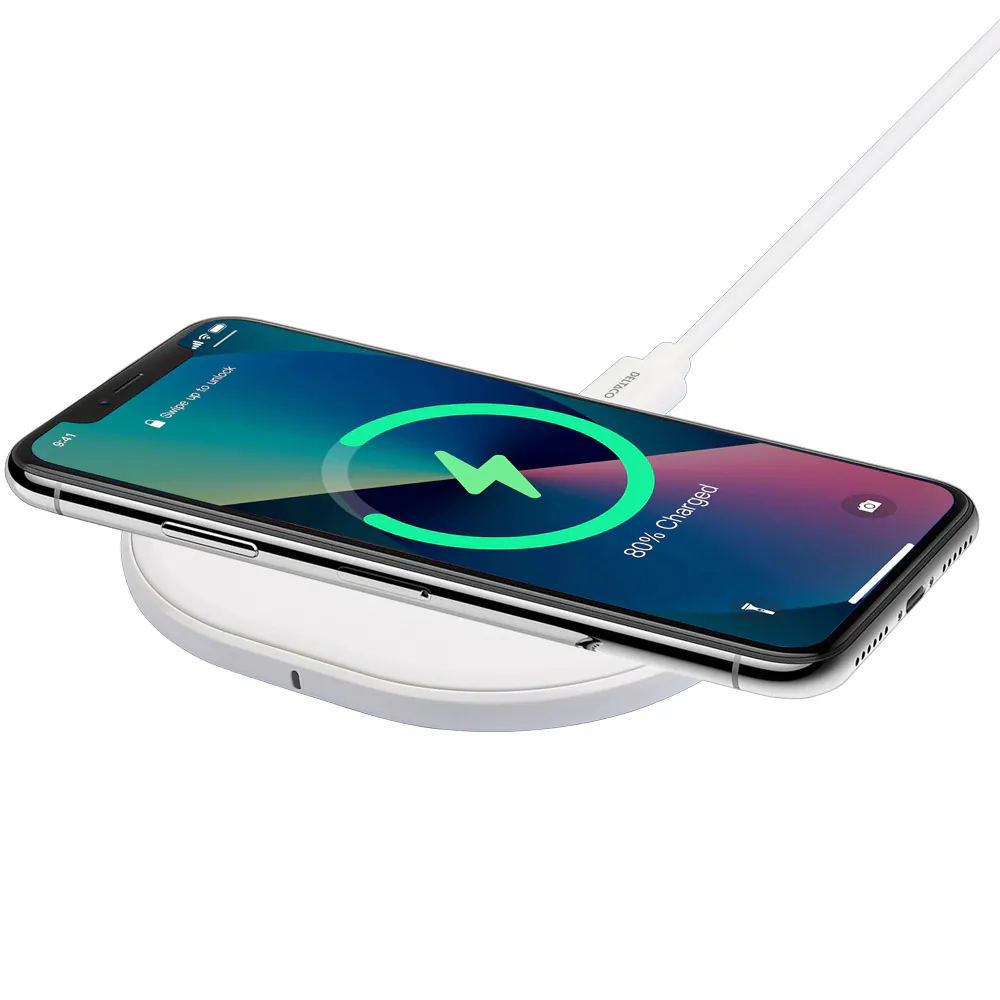 Deltaco 10 W trådlös laddare USB-C - Vit / Qi-certifierad trådlös laddare / Trådlöst laddställ med USB-C, bild 2