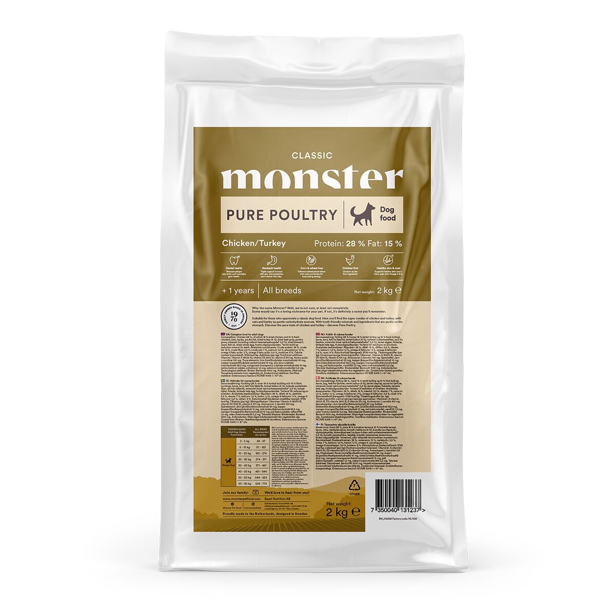 Monster Dog Classic Pure Poultry Torrfoder till Hund 2kg