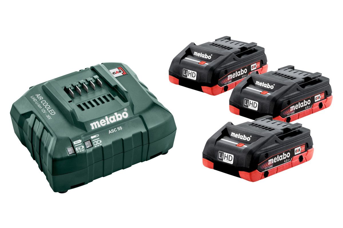 Metabo BASIC SET 3 X LIHD 4.0 AH, Set med batteri och laddare, LiHD (Lithium-Ion High Density), 4 Ah, 18 V, Metabo, 12 - 36 V