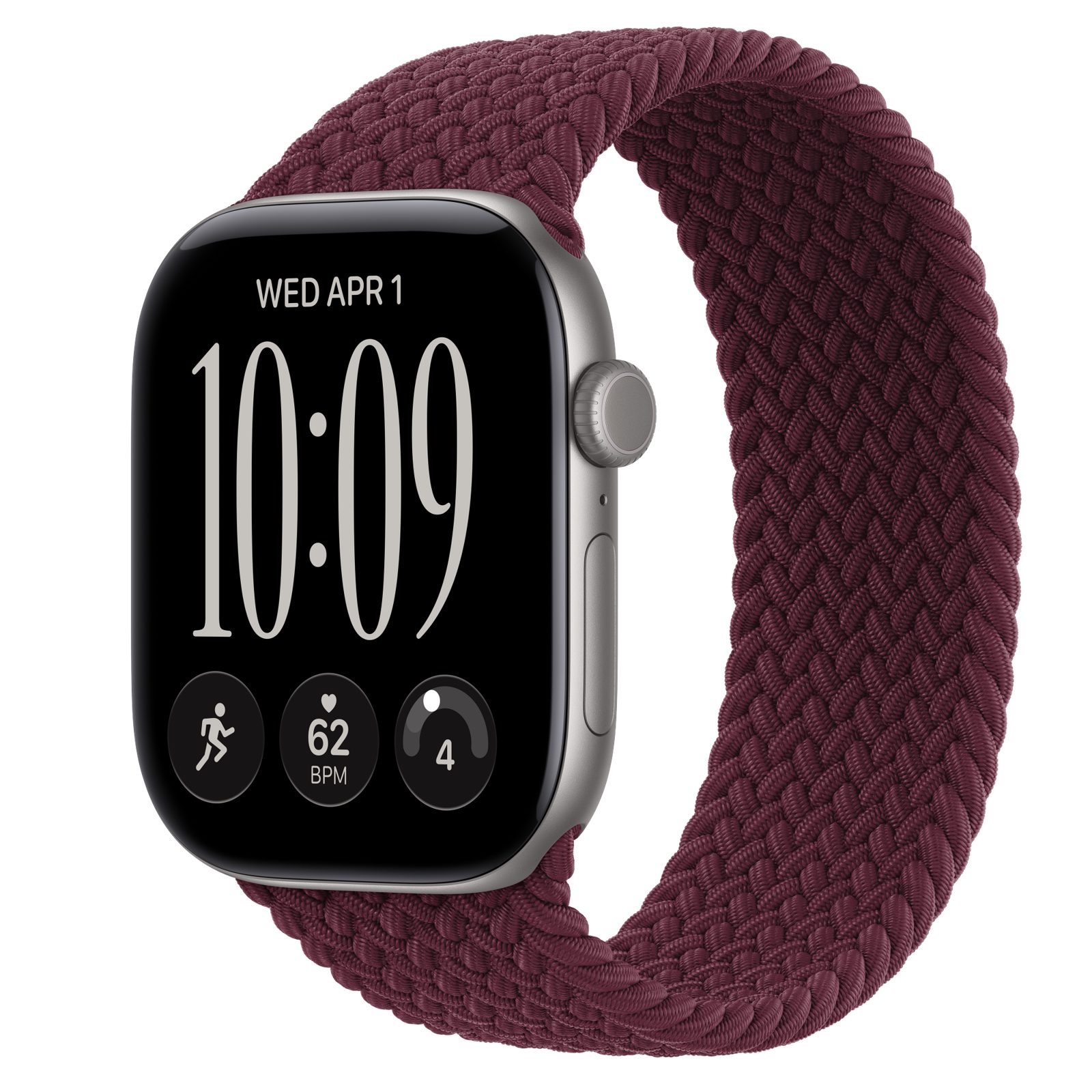 Apple Watch Series 12 (GPS + Cellular) • Aluminiumboett rymdgrå, 46 mm • Flätad sololoop bourgogne