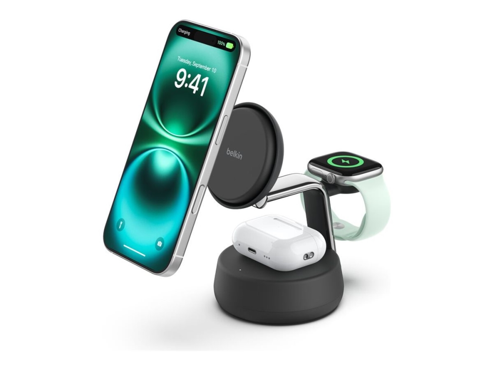 Belkin UltraCharge Pro 3-i-1 magnetisk laddningsdocka 25W Qi2, svart