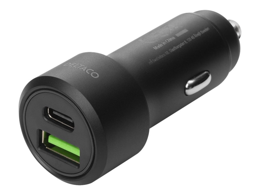 Deltaco USBC-CAR122 billaddare 36 W, 1x USB-C PD 18 W, 1x USB-A 18 W
