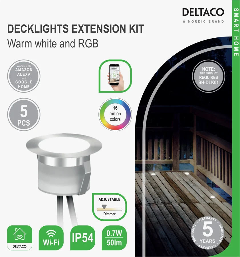 Deltaco Smart Spotlights för Trall 5 Lampor RGB Extralampor