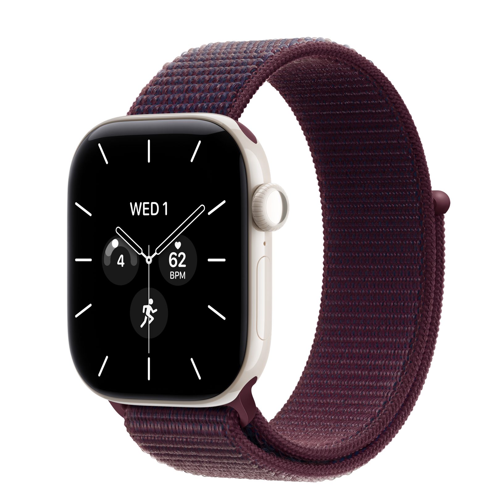 Apple Watch Series 12 (GPS + Cellular) • Keramikboett pärlvit, 42 mm • Sportloop bourgogne