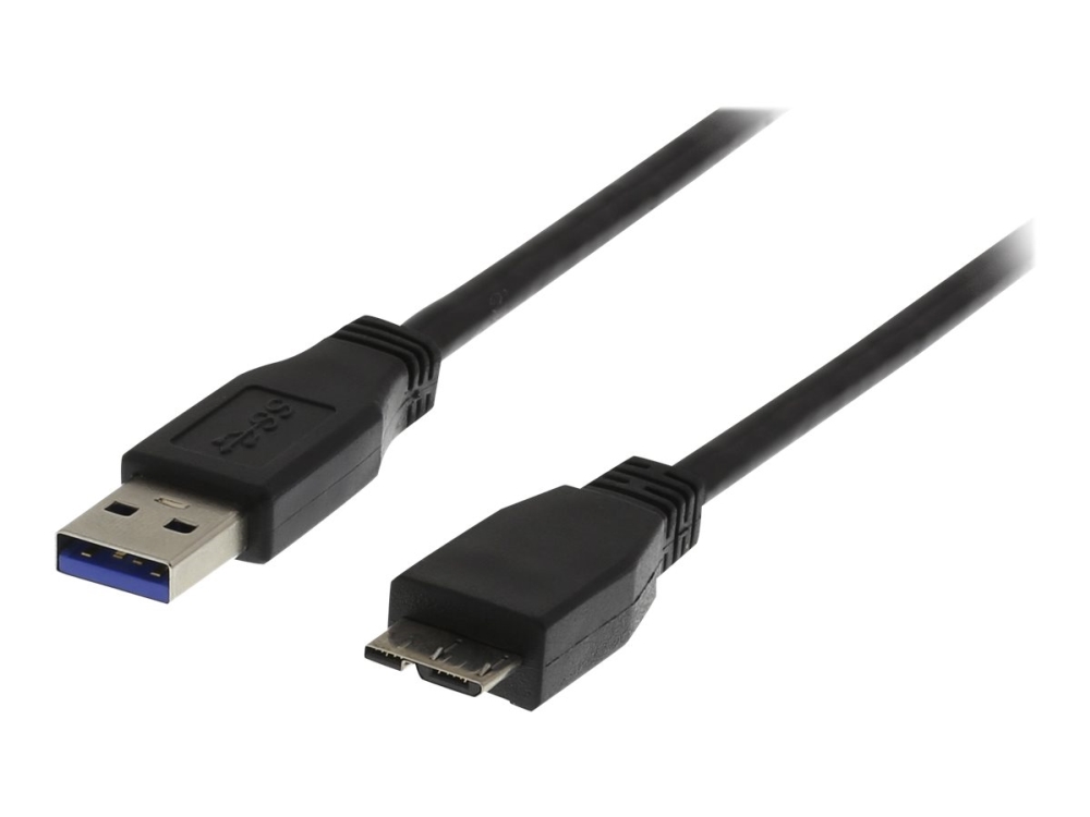USB 3.0 kabel, Typ A hane - Typ Micro B hane, 2m - Svart, bild 2