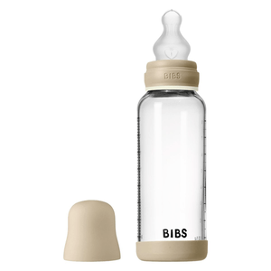 BIBS Glass Baby Bottle Round Silicone Medium Flow Vanilla Glow 1x240ml