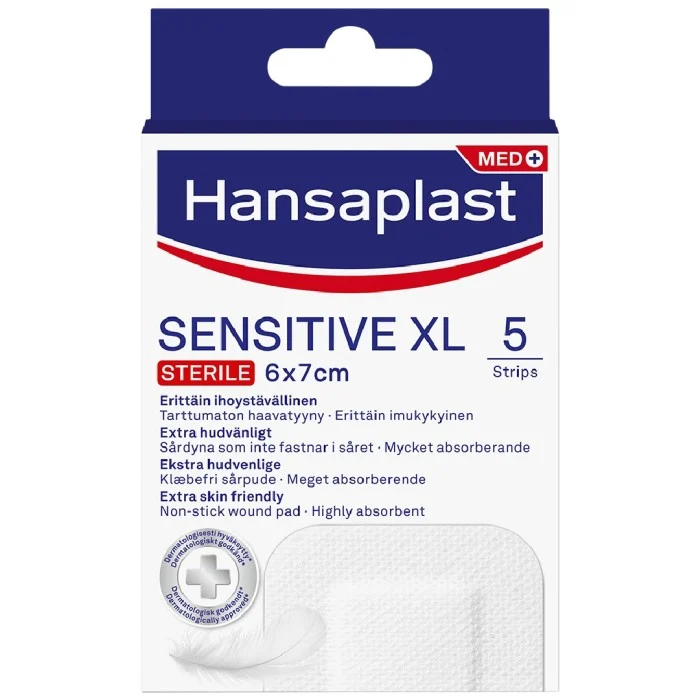 Hansaplast Sensitive XL 6 x 7 cm, 5 st