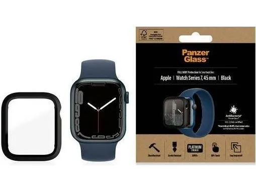 PanzerGlass Apple Watch Series 7/8/9 45 mm, svart, antibakteriell