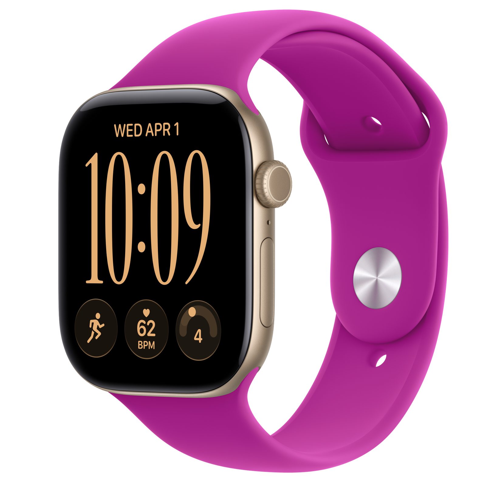 Apple Watch Series 12 (GPS + Cellular) • Aluminiumboett ljust guld, 46 mm • Sportband magenta