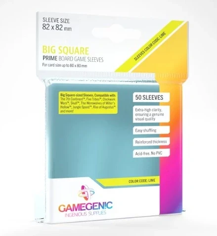 Gamegenic Prime Board Game Sleeves Lime Big Square 50 Pack (82x82mm)