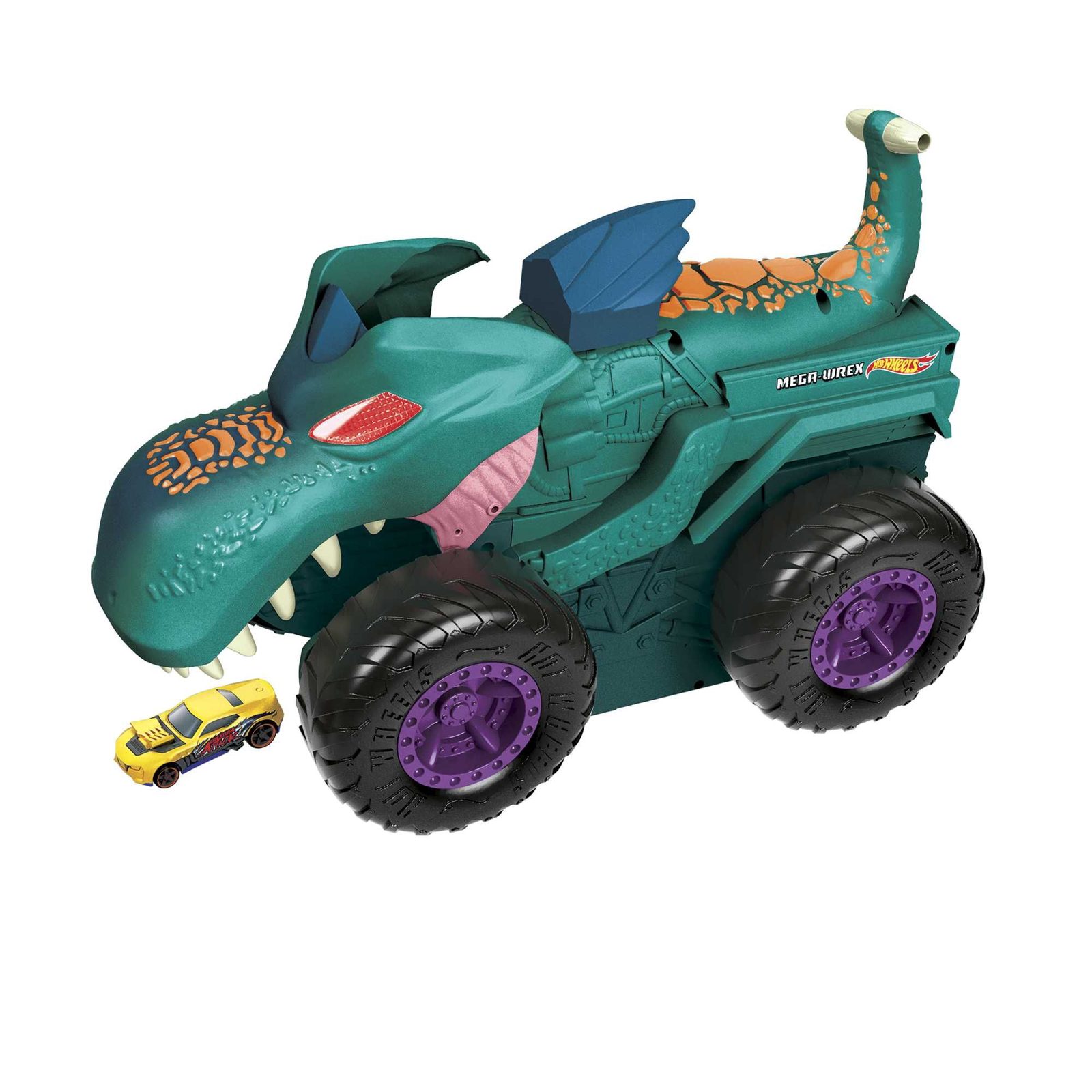 Hot Wheels Monster Trucks Car Chompin' Mega Wrex-fordon, från 3 år, Set med monstertruck och bana, 4 År, AA, Plast, Metall, Multifärg