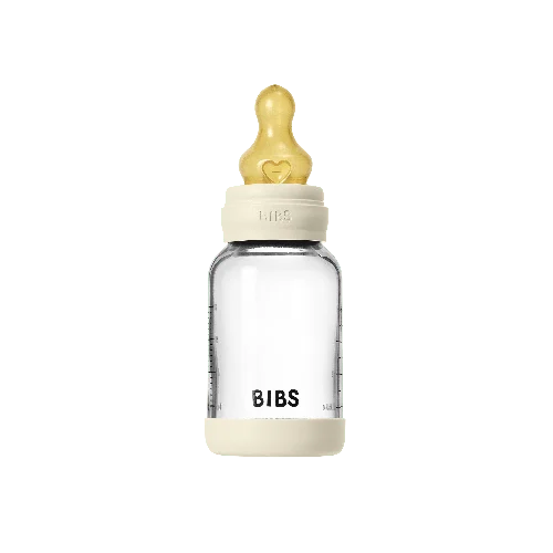 BIBS Glass Baby Bottle Round Latex 120 ml Slow Flow Ivory, bild 4