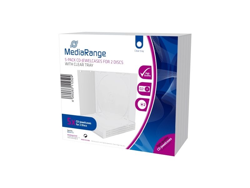 MediaRange Cajas CD doble, 10 mm, Transparente, 5 unidades, Plastfodral, 2 diskar, Transparent, Plast, 120 mm, RoHS