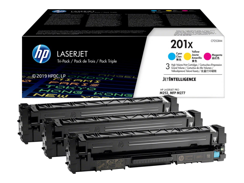 HP 201X 3 Styck Original cyan, magenta, gul cf253xm