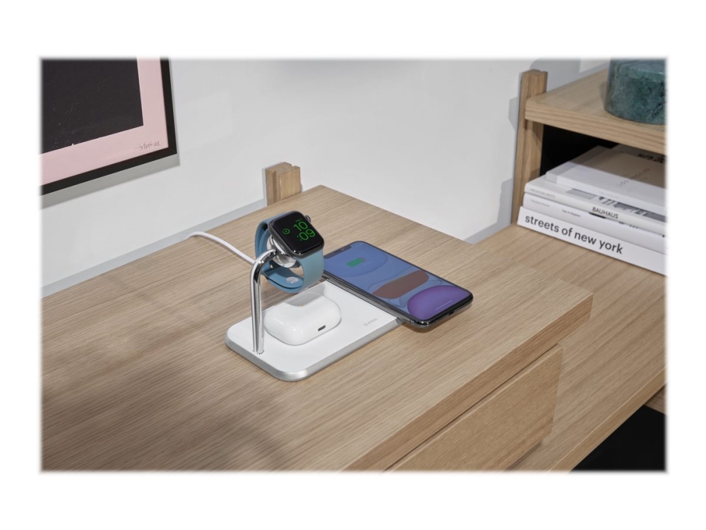 Trådlös laddare ZENS Triple Alu. QI 2x10W, 2 enheter + Apple Watch, inkl. strömadapter - Vit