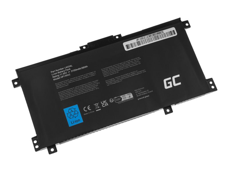 Green Cell - Batteri för bärbar dator (likvärdigt med: HP LK03XL) - litiumpolymer - 3-cells - 3100 mAh - svart