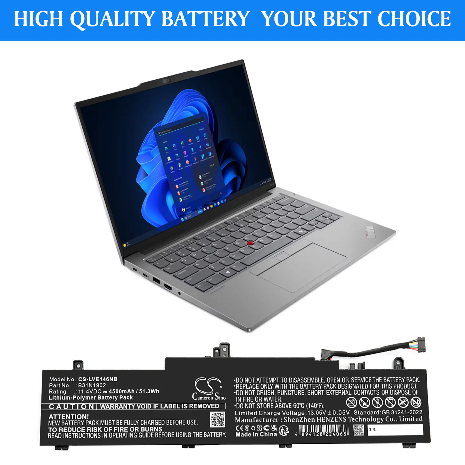 Batteri till Notebook, Bärbar dator för Lenovo ThinkPad E14 Gen 6 m.fl.