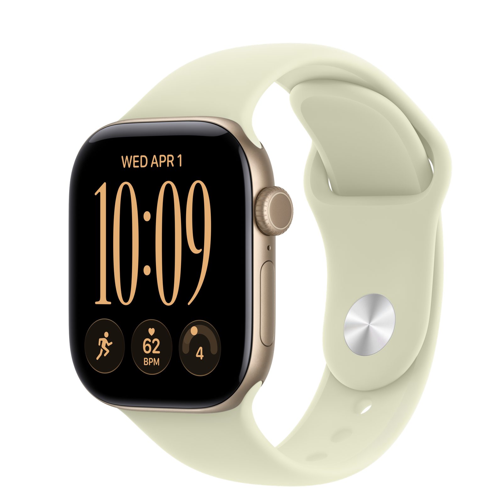 Apple Watch Series 12 (GPS) • Aluminiumboett ljust guld, 42 mm • Sportband ljusgrön suckulent